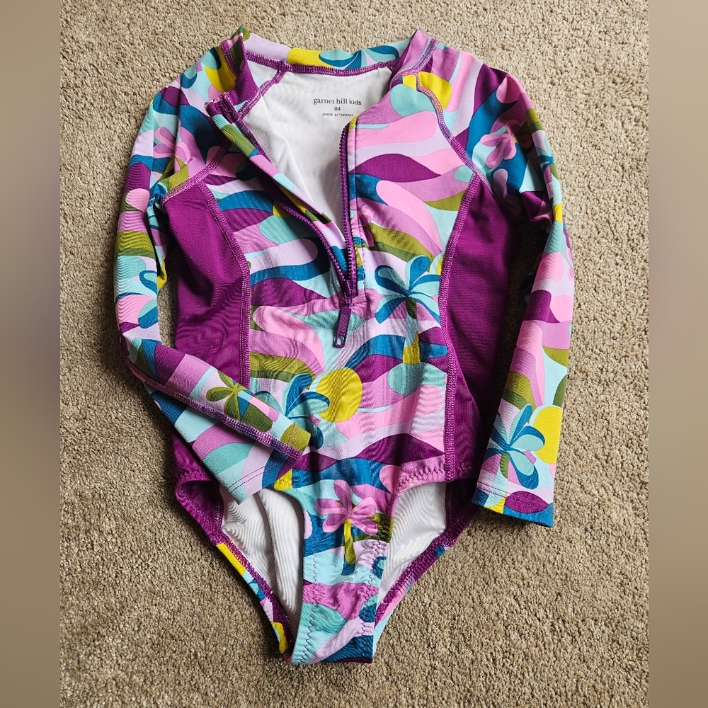 Garnet Hill Rashguard, 4, Purple Tropical